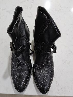 Zara Black Studded Pointed Ankle Boots